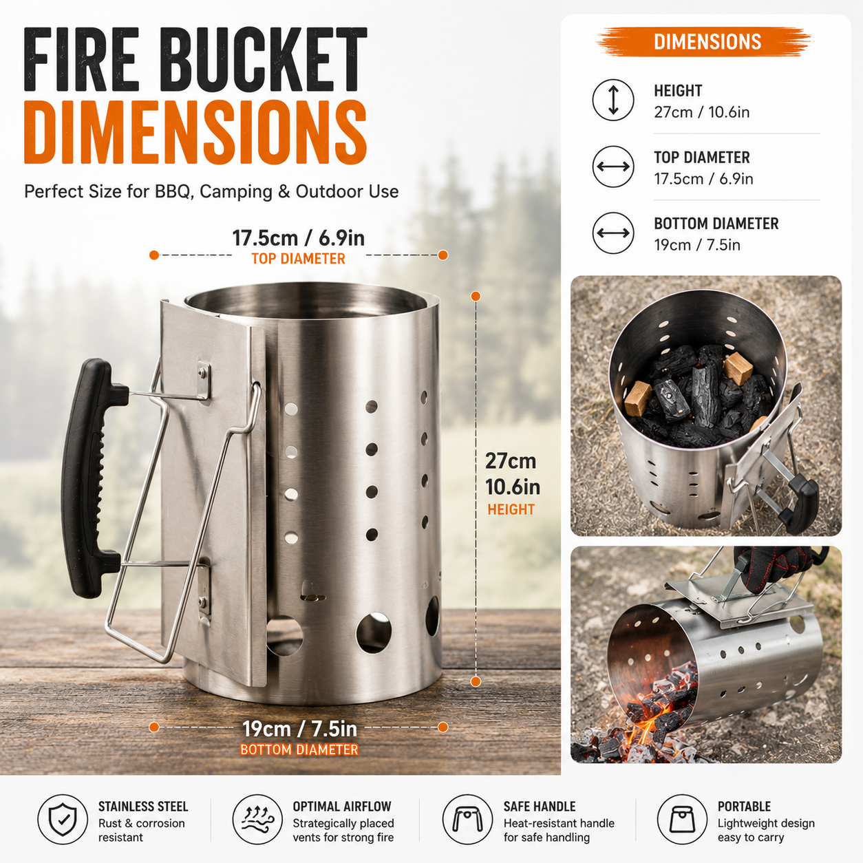 Portable Stainless Steel Fire Bucket